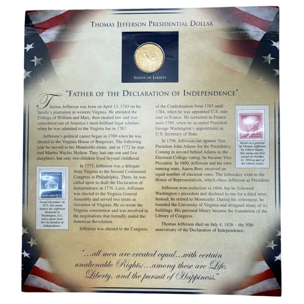 2007 Thomas Jefferson $1 Coin & Stamp Collector Set Uncirculated