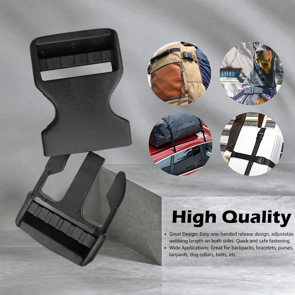 Heavy Duty 1'' Quick Release Plastic Buckles - Dual Adjustable, No Sewing Needed