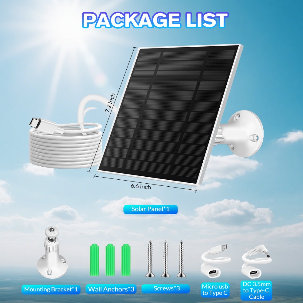 Solar Panel for Security Camera, 2 Pack 5W Solar Charger with Micro USB & USB-C