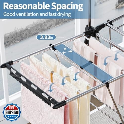 APEXCHASER Clothes Drying Rack with High Hanger, Foldable 3-Level Drying Rack