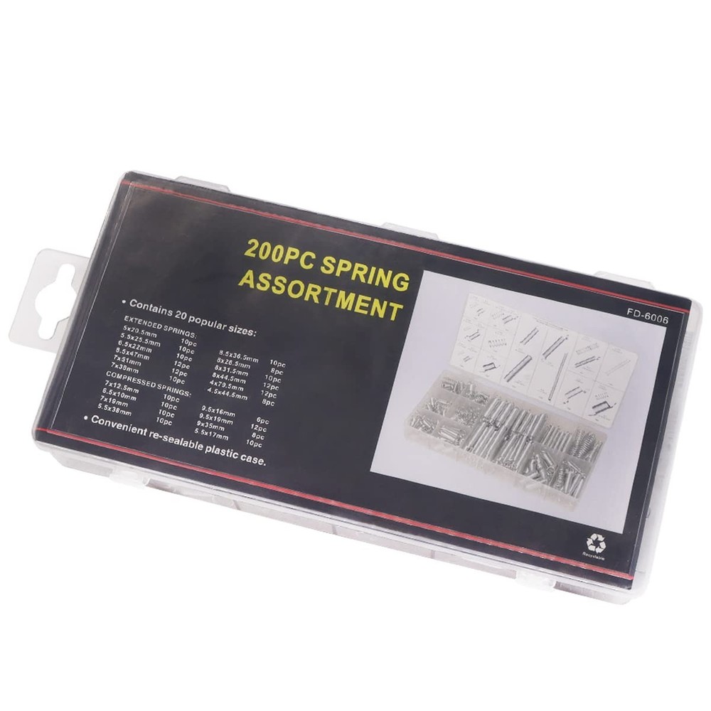 Comprehensive 200 PCS Zinc Plated Spring Kit with 20 Sizes for DIY Projects