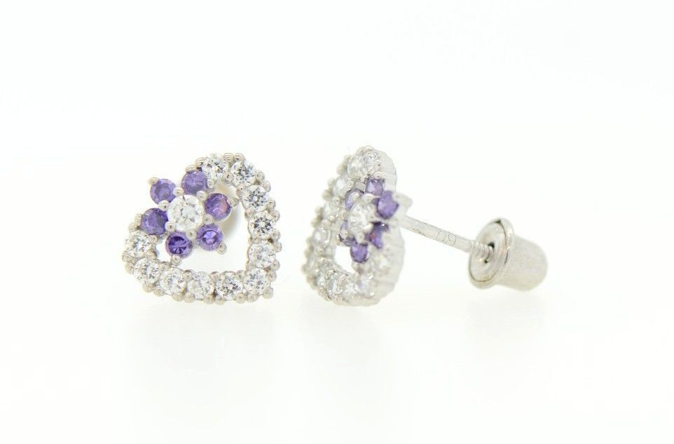 14K White Gold Heart Shape CZ Stud Earrings