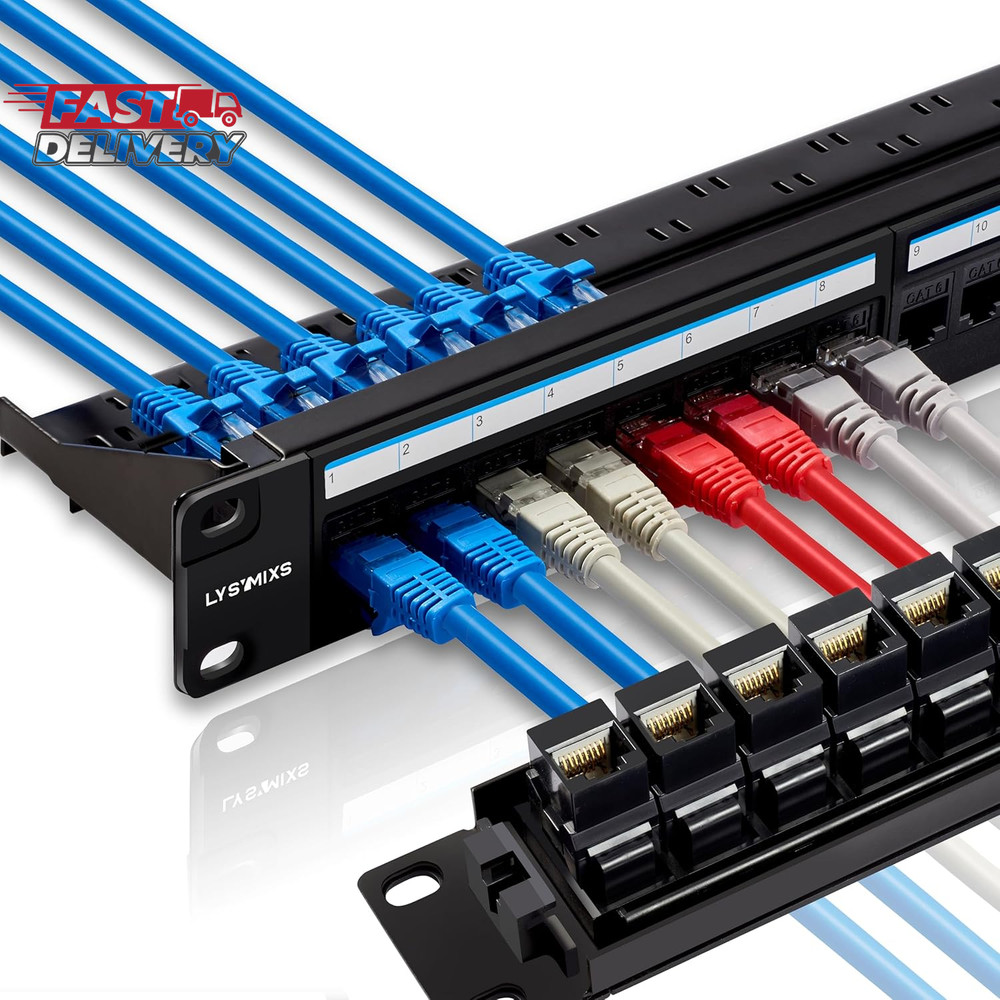 24 Port RJ45 Patch Panel Cat6 Feed Through, Coupler Network Panel 19 Inch, Inlin