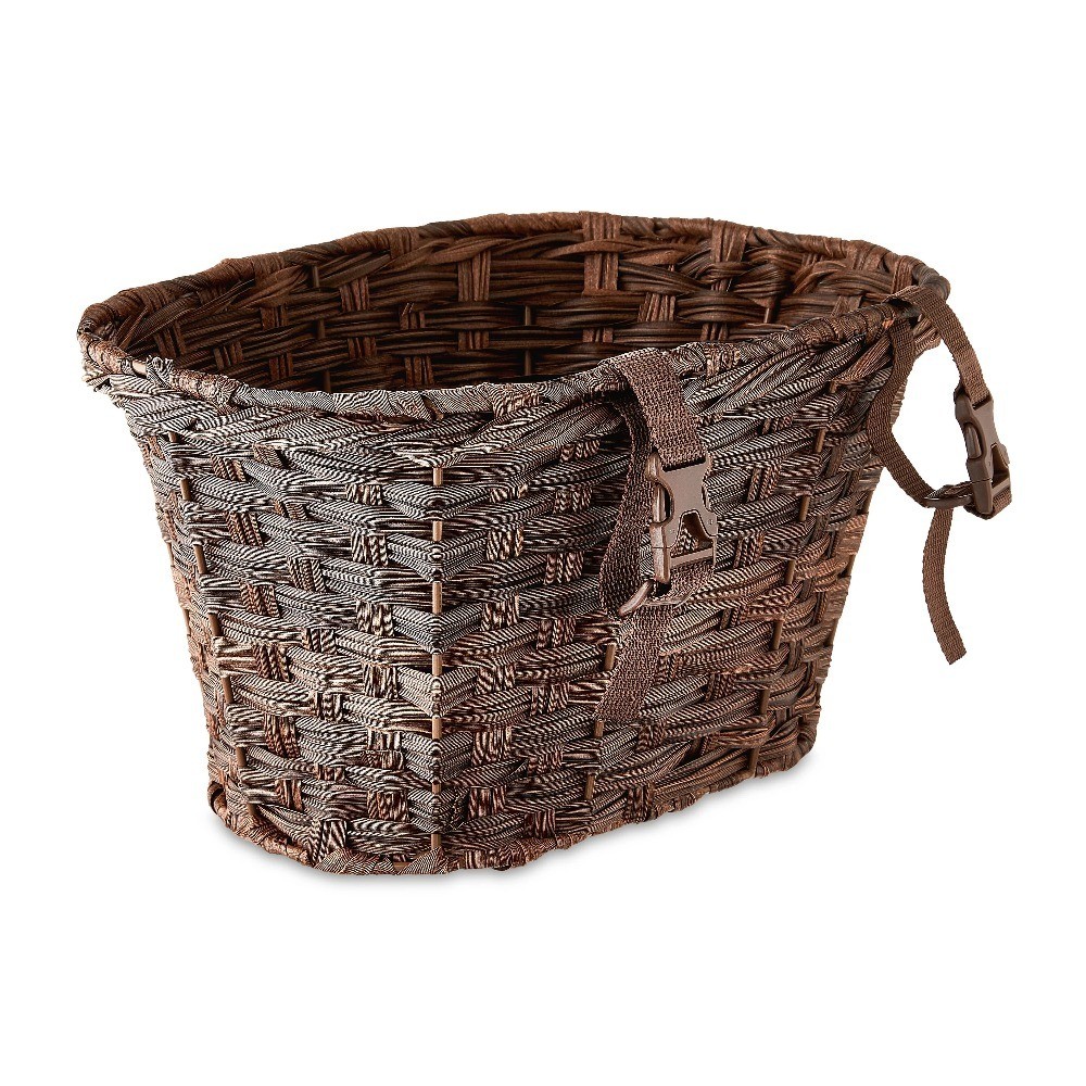 Woven Front Mount Bicycle Basket with Adjustable Straps Brown