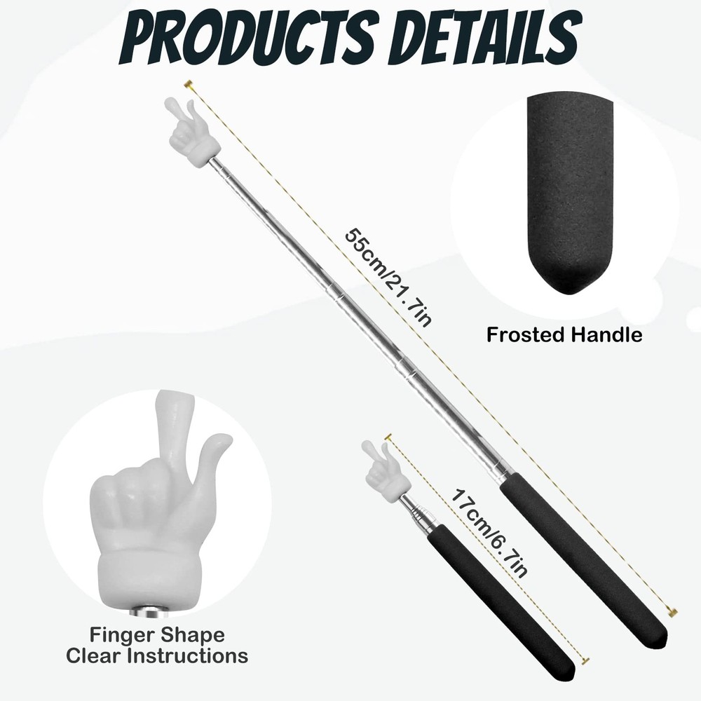 2Pcs Telescopic Teachers Pointers Retractable Finger Pointer Stick for Classroom