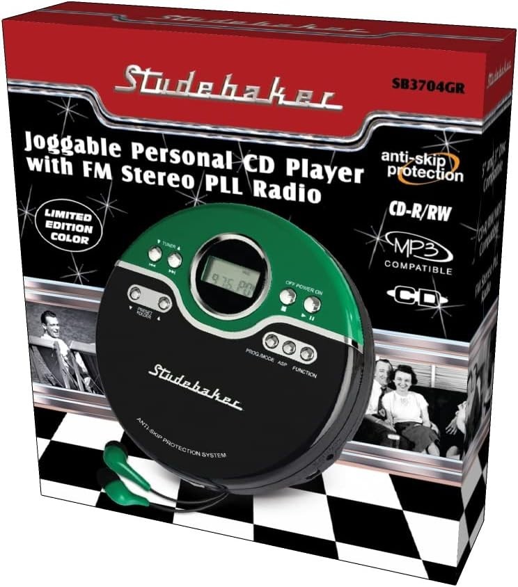 Studebaker Green Retro Portable CD Player CD-R/RW MP3 Playback Programmable