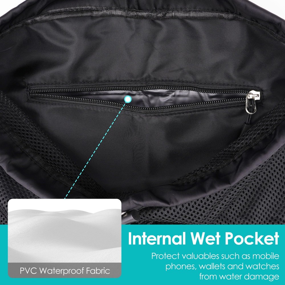 Large Capacity Mesh Swim Backpack Pocket Drawstring Waterproof Beach