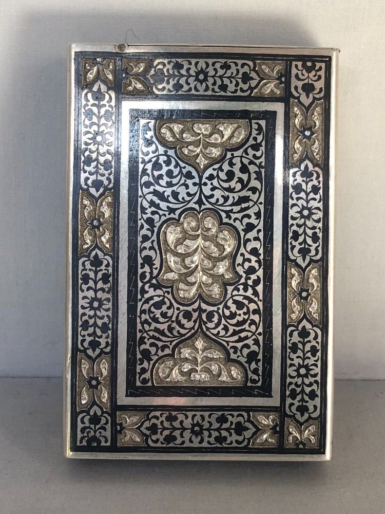 Antique Russian 84 Silver Niello Cigarettes Case in Middle Eastern Test.