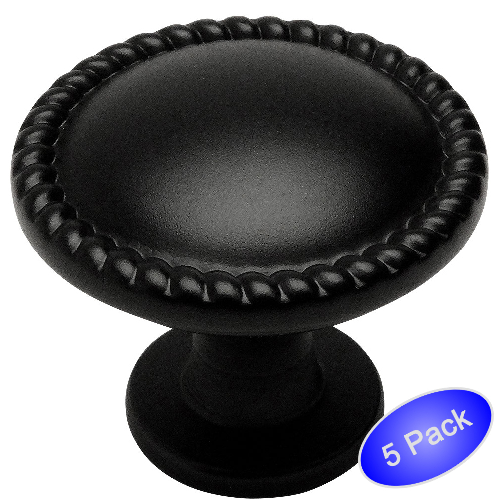 *5 Pack* Cosmas Cabinet Hardware Flat / Matte Black Rope Knobs #4115FB