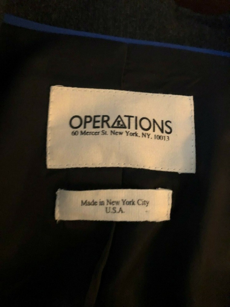 EUC Operations Men's Suit Coat Jacket Gray 100% Wool Patch Sleeves Sz 46