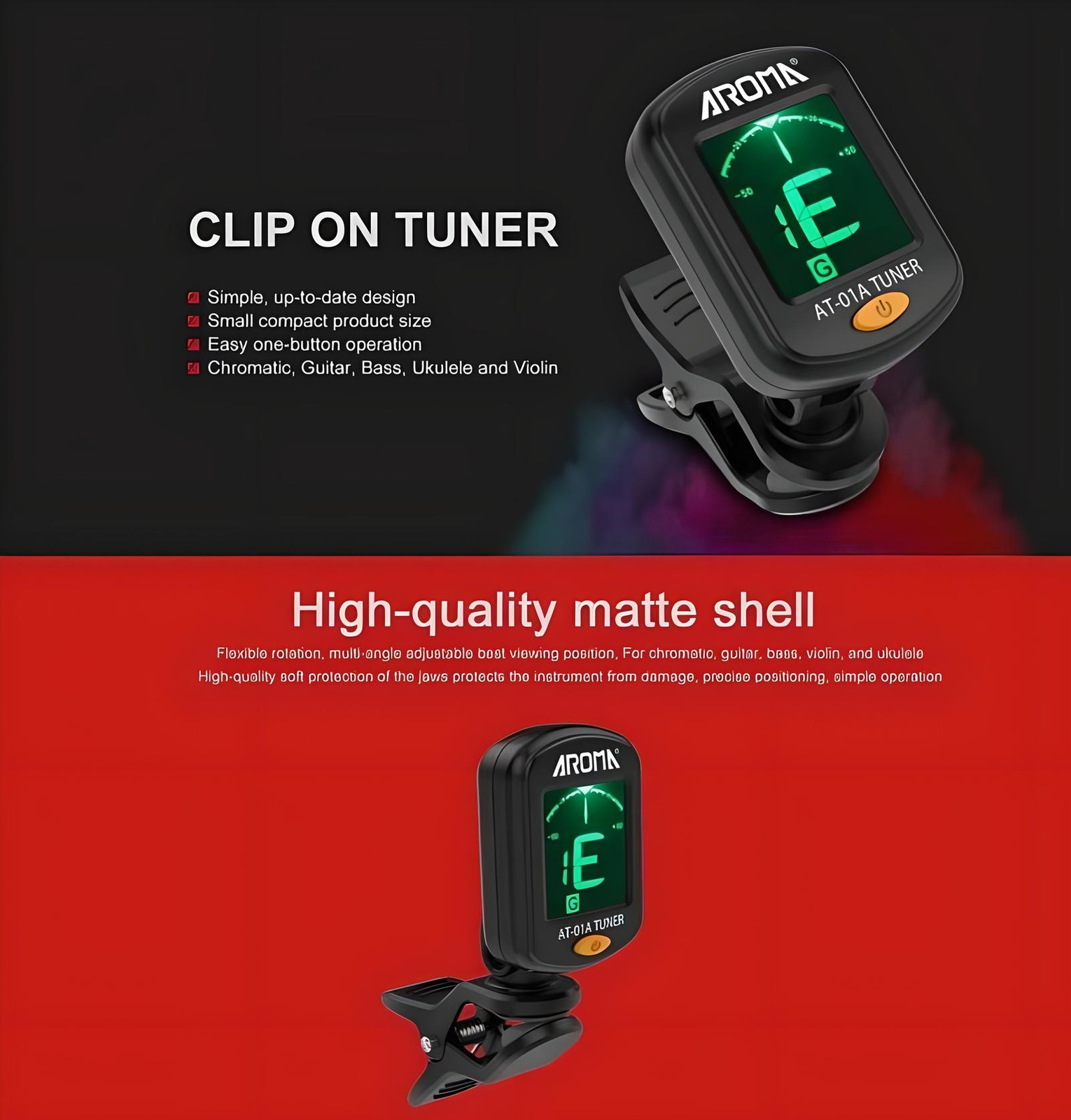 LCD Clip On Chromatic Acoustic Tuner Electric Guitar Banjo Violin Bass Ukulele