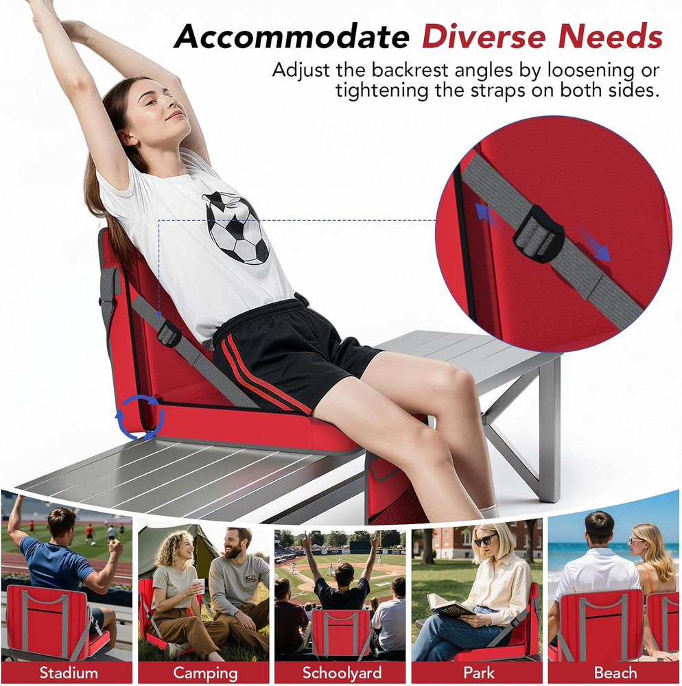 Stadium Seats with Back Support 1PACK Adjustable Bleacher Chairs with Back and C