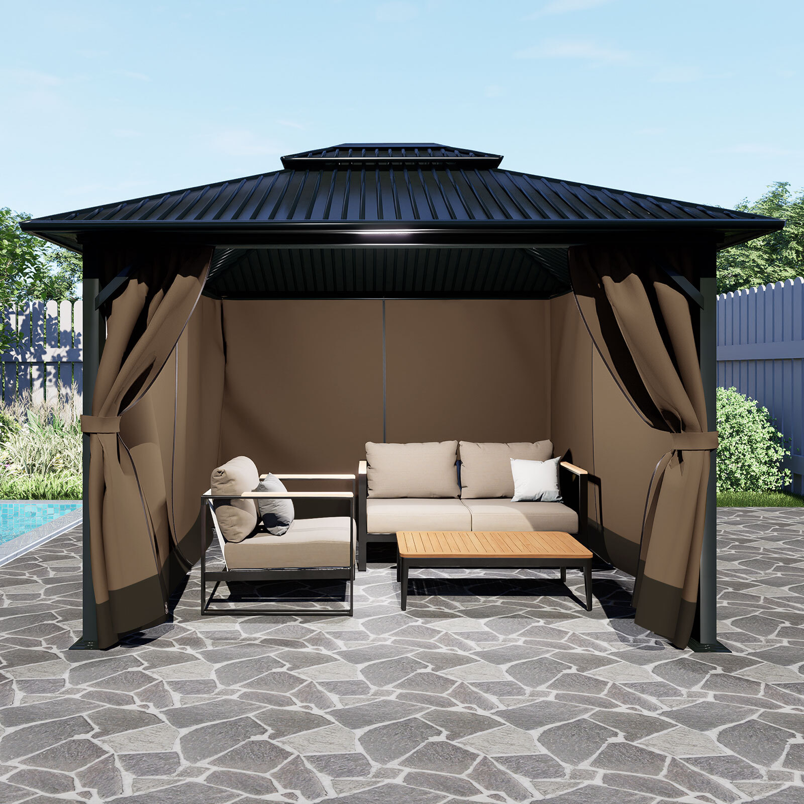 Aoodor Gazebo Curtain Set Protecting Privacy Side Walls 4 Panels (Curtain Only)