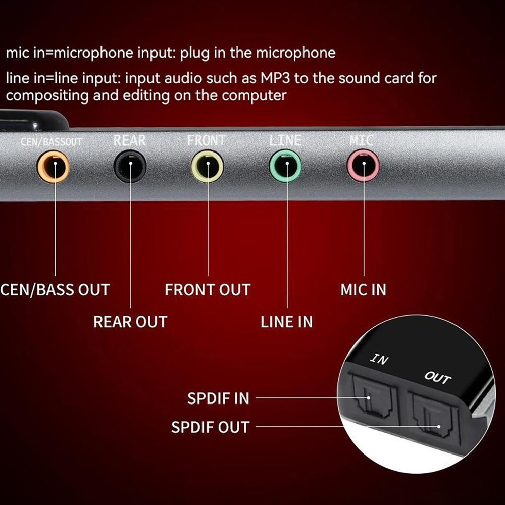 Usb External Multi-Function Sound Card 3 Input Terminals For PC Computer Laptop
