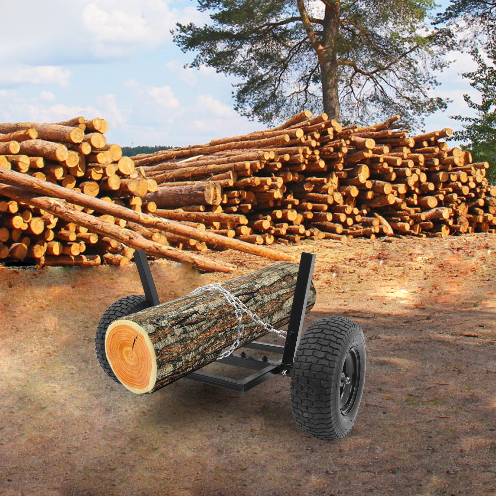 1500 LBS Capacity Log Skidder Heavy Duty Log Holder Log Dolly with Chain Black