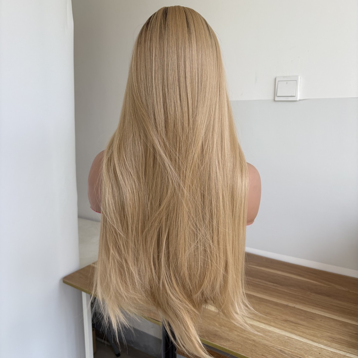 Synthetic Hair Heat Resistant HD T Lace Front Wig Long Straight Ombre Blonde