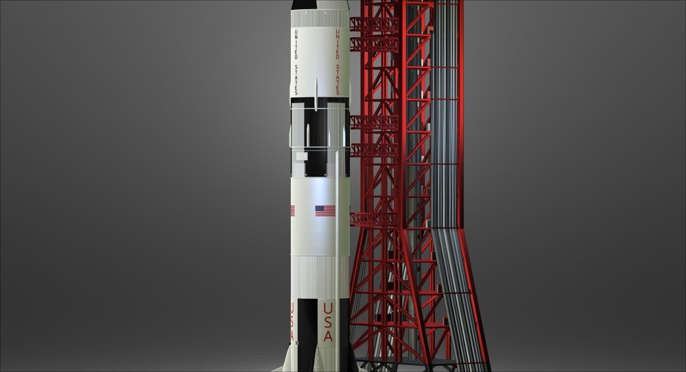 Saturn V Rocket and Launch Pad Apollo 3D model, file STL OBJ for 3D Printer