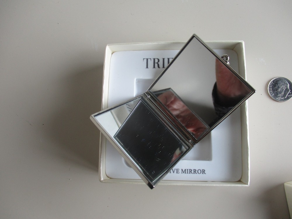"T" Initial Trifari Silvertone Double Sided Decorative Mirror NIB