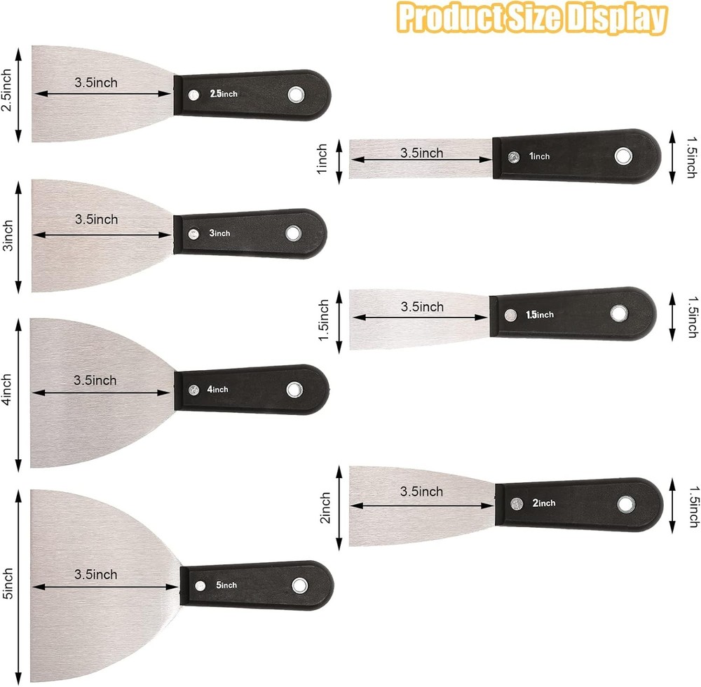7 PCS Drywall Tools,Putty Knife Scraper Tool,Stainless Steel Paint Scraper Spack
