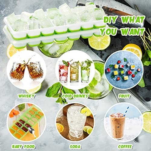 36 Pack Silicone Ice Cube Trays - Flexible Stackable Molds with Lid for Drinks &