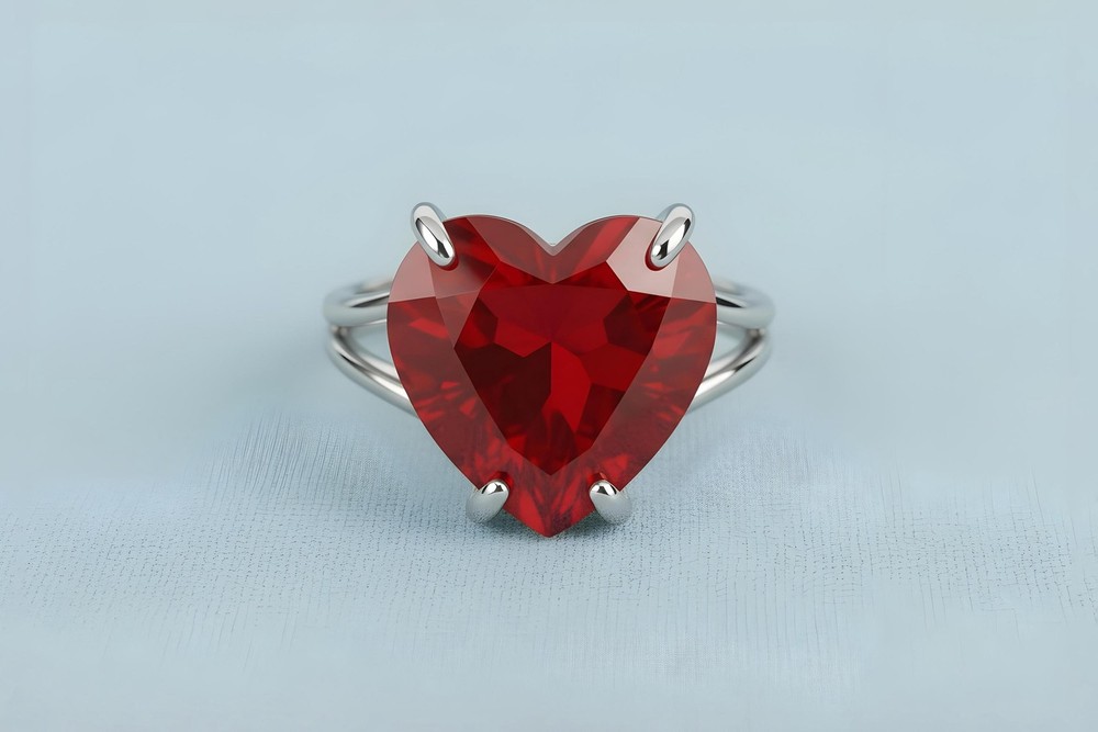 Sterling Silver Ruby Ring Anemone Heart Shape Solitaire July Birthstone