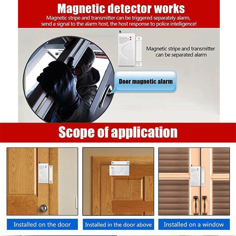 100M Wireless Door Window Alarm Panel Magnetic Contact Sensor 433MHz Code 1527