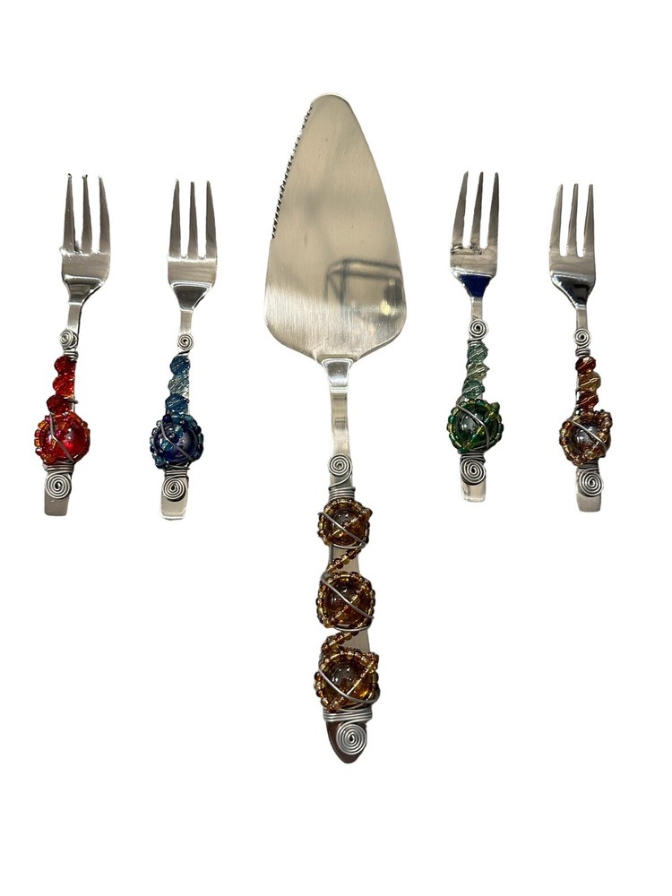 Wild Eye Designs 5 Piece Cake Server Set Cake Server & Wire Wrapped Forks