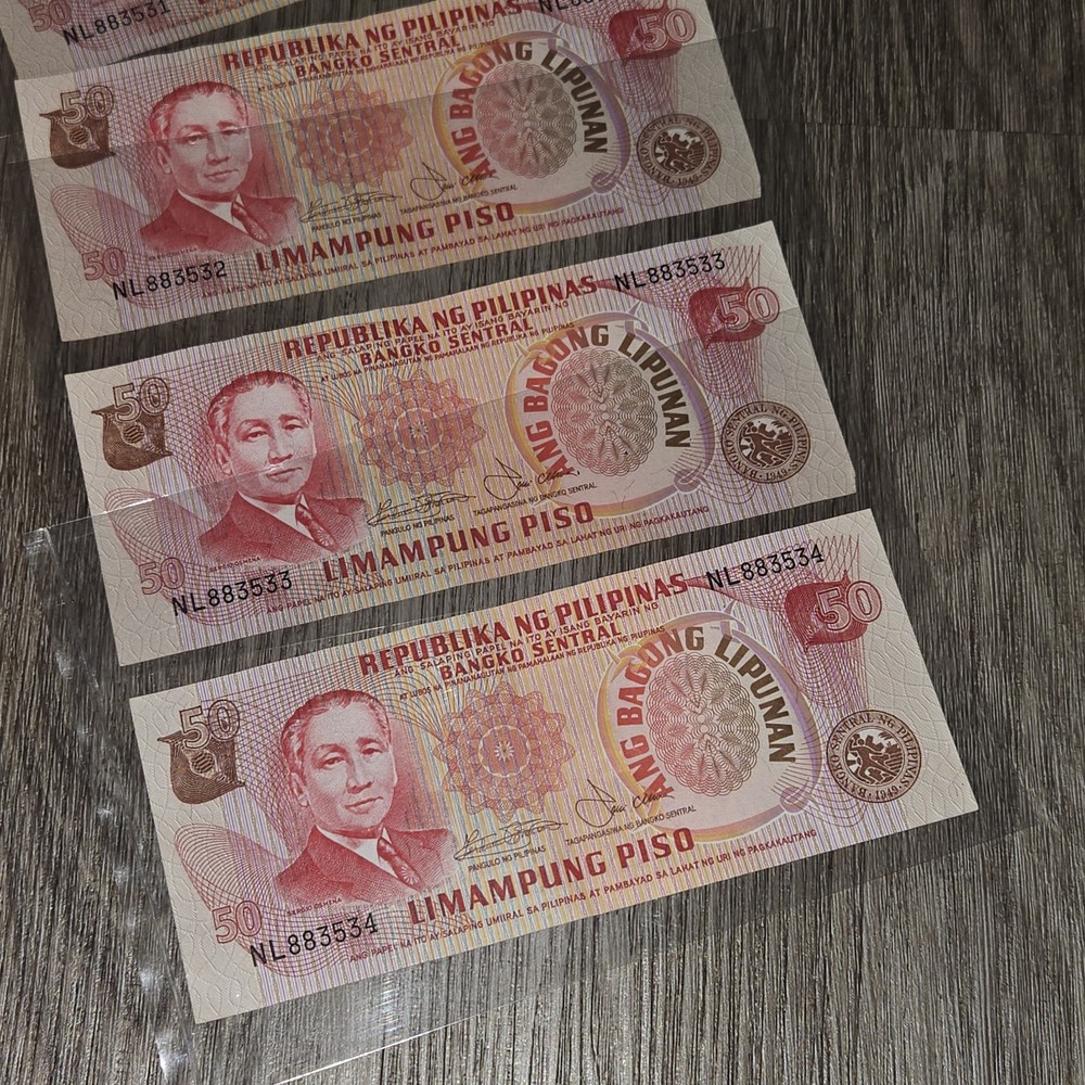 Philippine 50 Piso Banknotes 6-Note Lot Partial Consec Serials World Currency