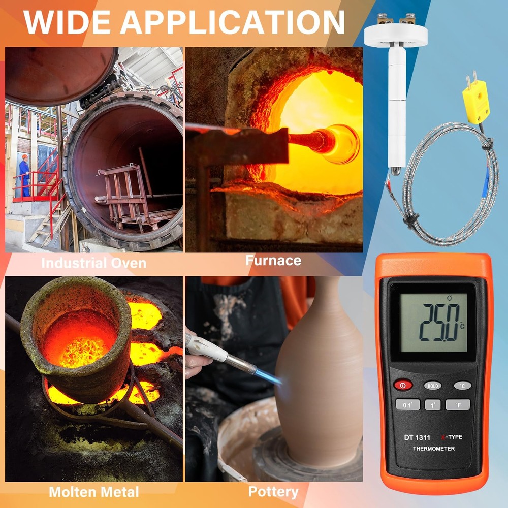 Relaxweex Kiln Thermometer Full Range High Temperature Pyrometer K-Type...