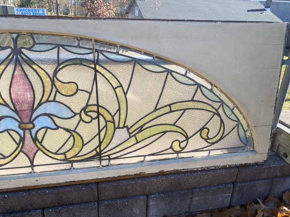 VICTORIAN LEADED STAINED GLASS TRANSOM WINDOW