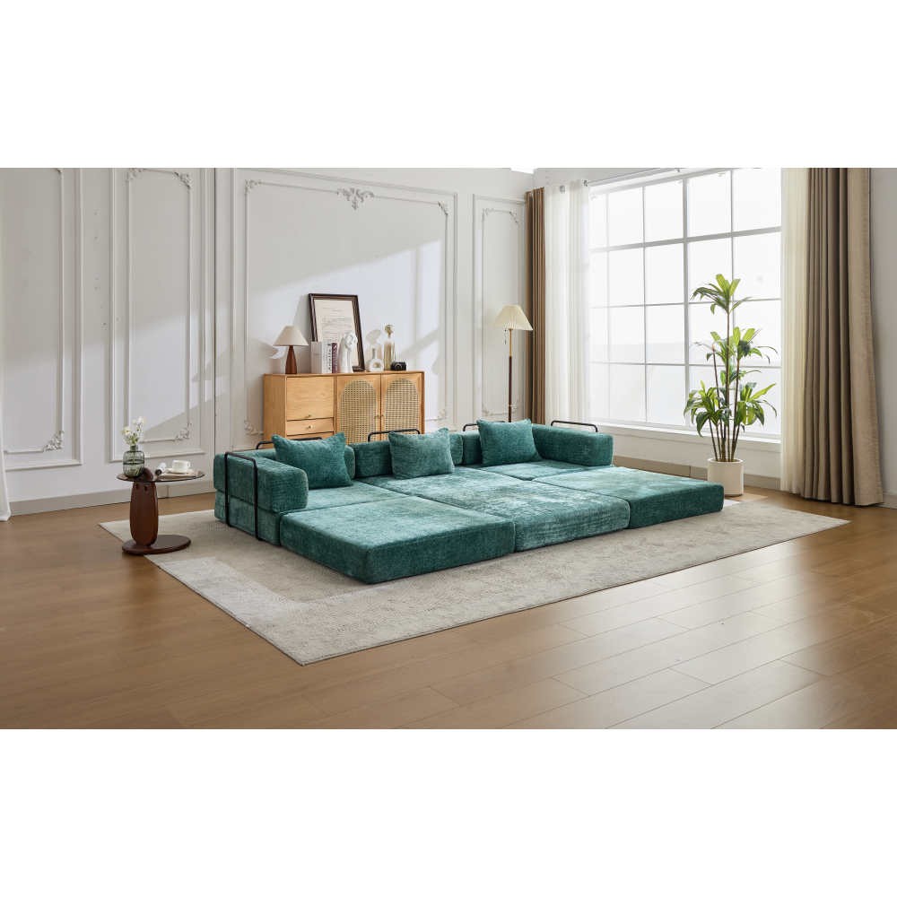 Convertible Floor Sofa Bed w/ Fixed Frame, Chenille Fabric, Dark Green