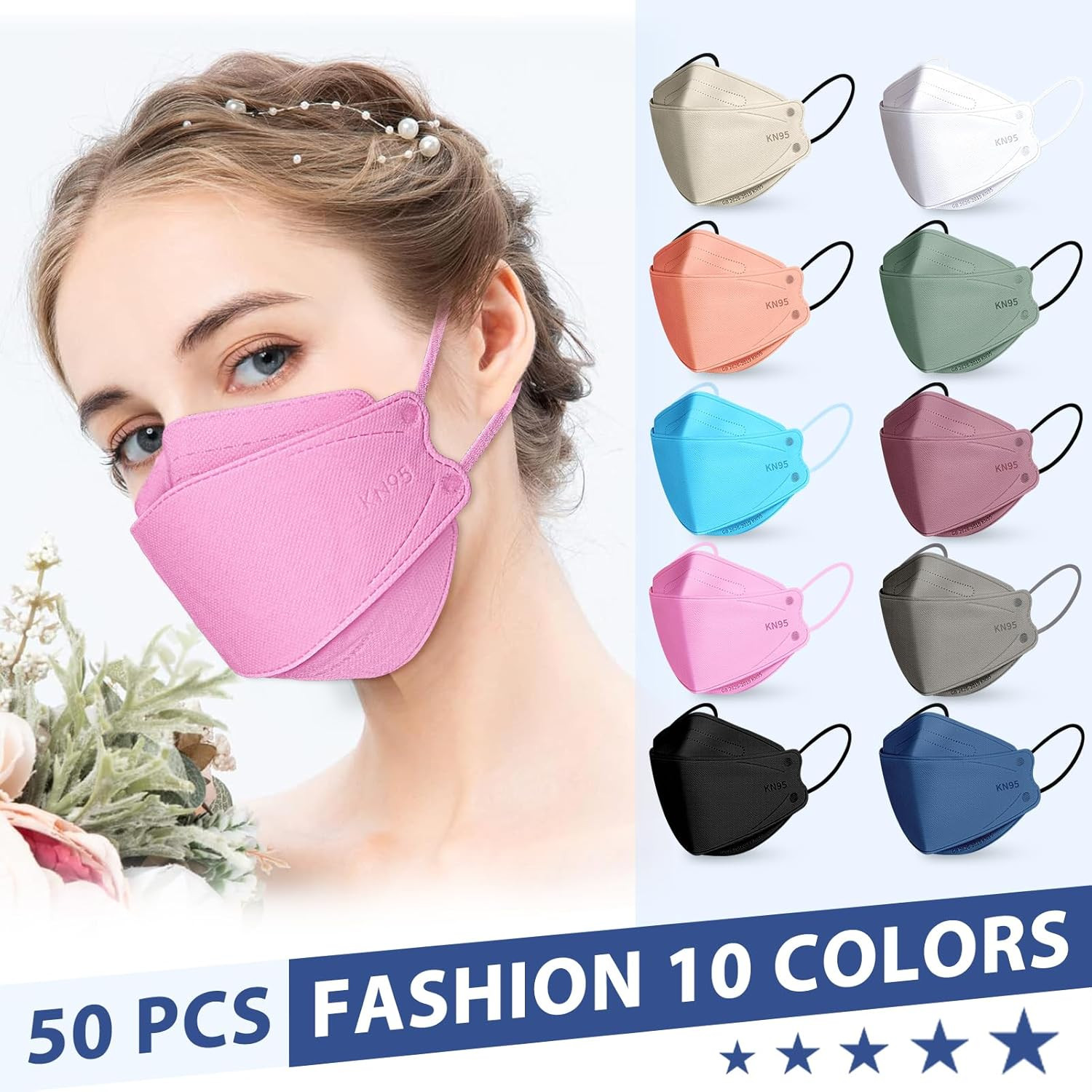 KN95 Face Masks Disposable Adults - 50 Pack 5 Layer Protection Dust Breathable C