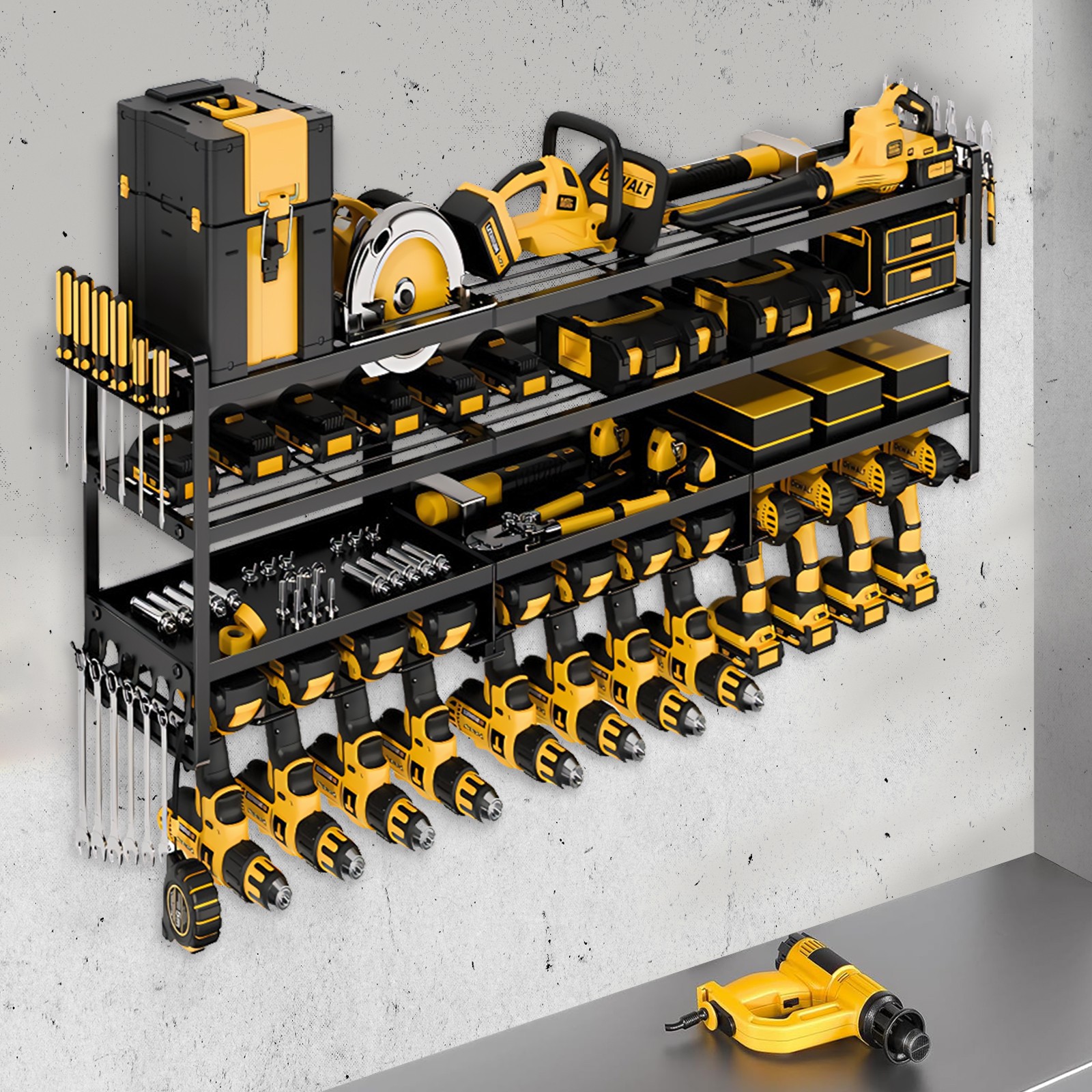 Heavy Duty Power Tool Organizer Wall Mount, Cordless 4 Drill Hanger Storage Rack