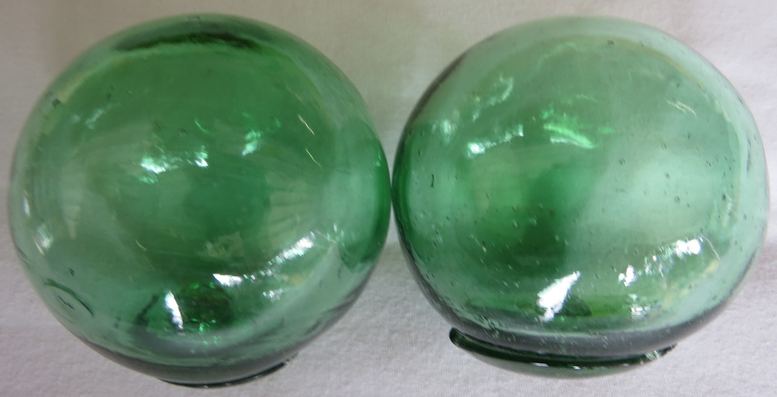 Asian Blown Glass Fishing FLOATS 2-2.5" LOT-2 Green Seal Button USA BZ