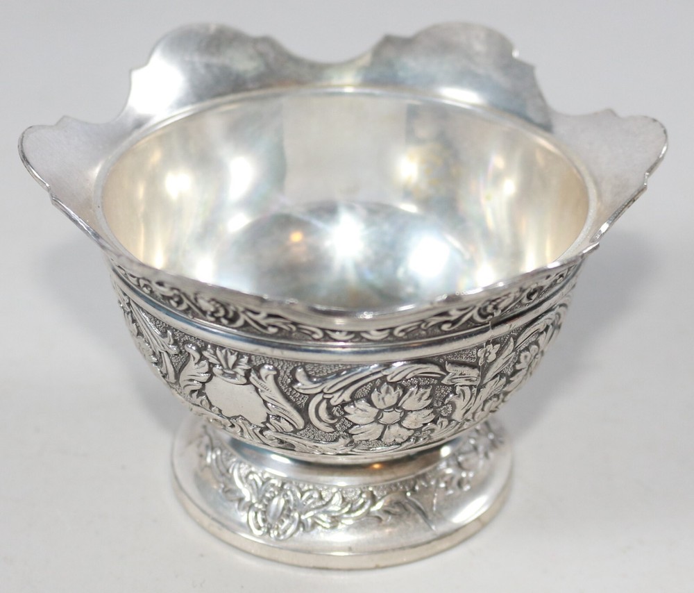 Silver Plated Trinket Candy Bowl Japan Floral Embossed Tarnish Protected
