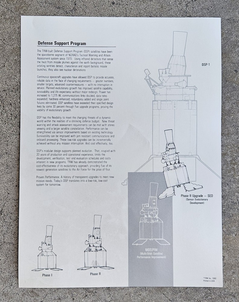 VINTAGE 1990 NORAD TRW DEFENSE SUPPORT PROGRAM SATELLITE POSTER