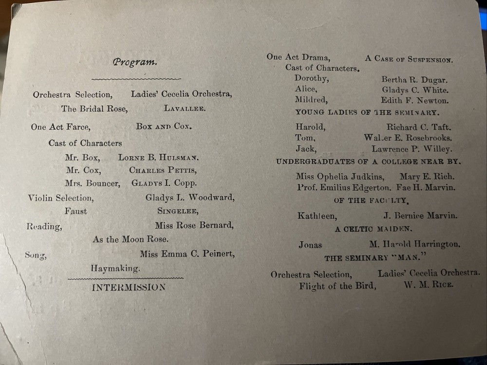 1908 Oxford MA High School Program The Drama And Farce