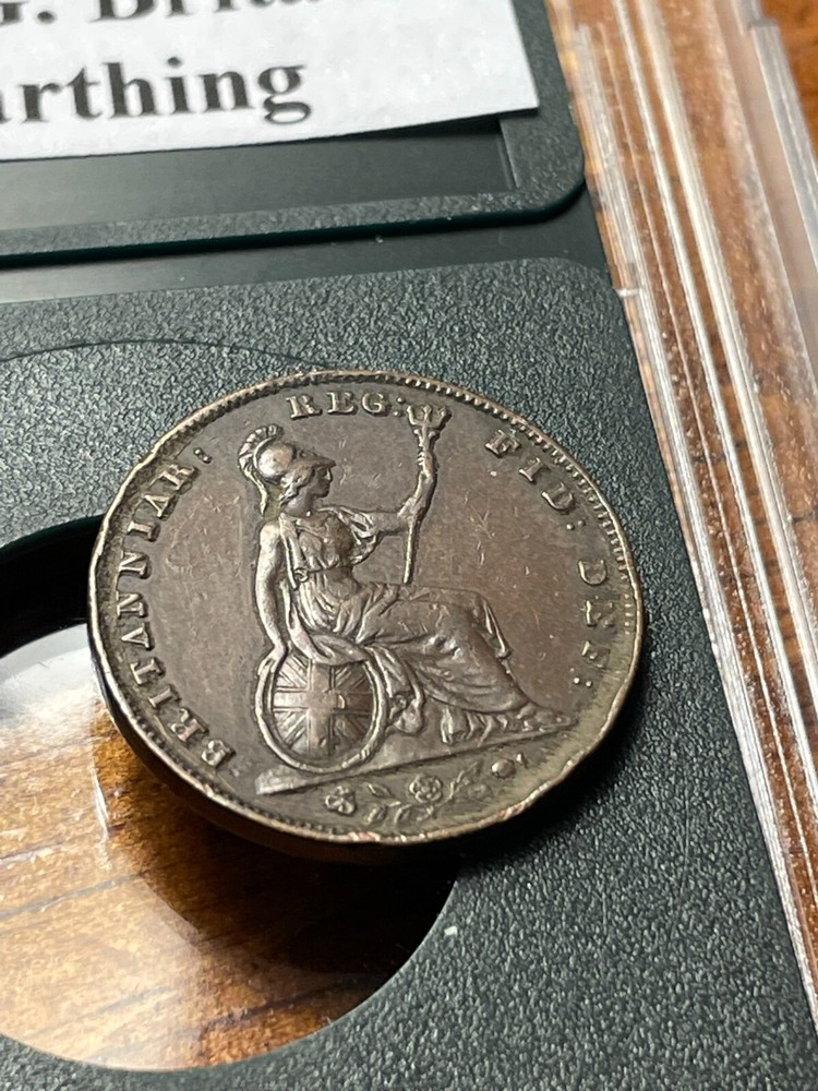 1850 Great Britain UK Farthing KM #725 w/ Case!