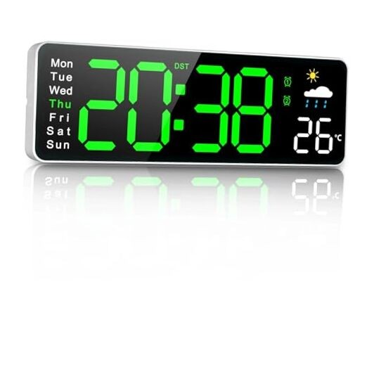 Digital Wall Clock, 12" Digital Clock with Temperature, Humidity,
