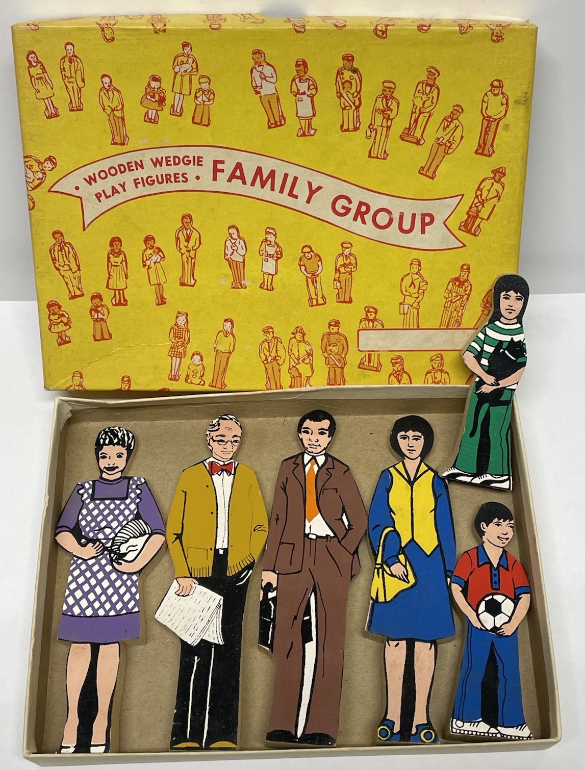 Vtg Guidecraft Wooden Wedgie American Family Play Figures RARE COMPLETE FAMILY