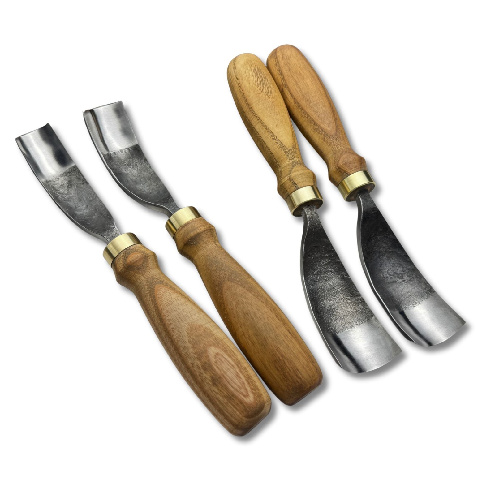 Hand-Forged Bent Gouges – 52100 Steel Blades, Ash Handles, Spoon Carving Tools.