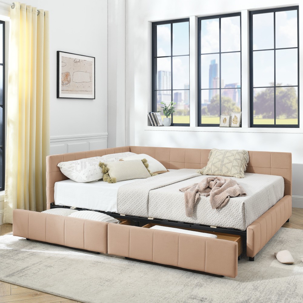 Queen Size Storage Upholstered Tufted Bed Frame, Sofa Bed Frame with Comfortable