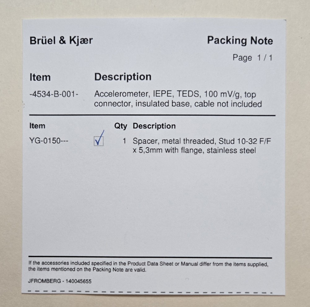 Bruel & Kjaer 4534-B-001 Accelerometer