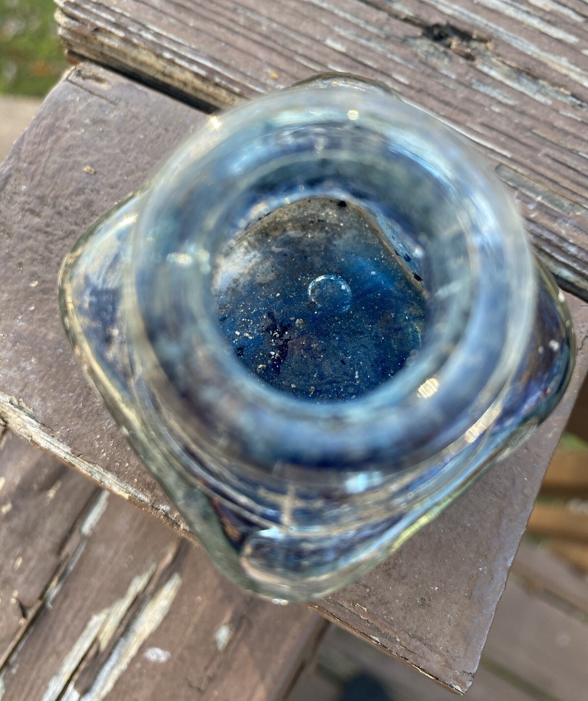 Clear Inkwell With Blue Ink And Partial Label