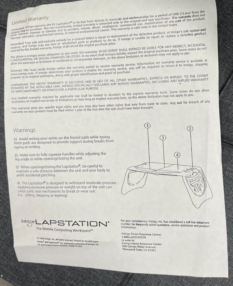 Intrigo B1 Lapstation Computer Lap Desk Organizer Work-Space Apple Blue Unused