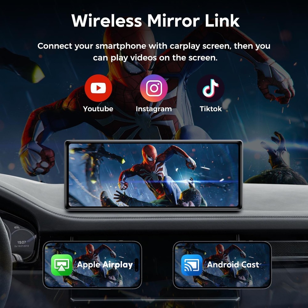 10.26" Wireless Apple Carplay/ Android Auto Screen, Strong Mount, with GPS
