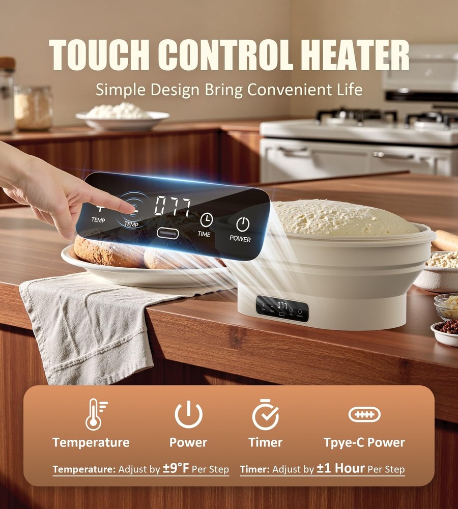 Heating Banneton Bread Proofing Basket, Foldable Sourdough Bread Baking Suppl...