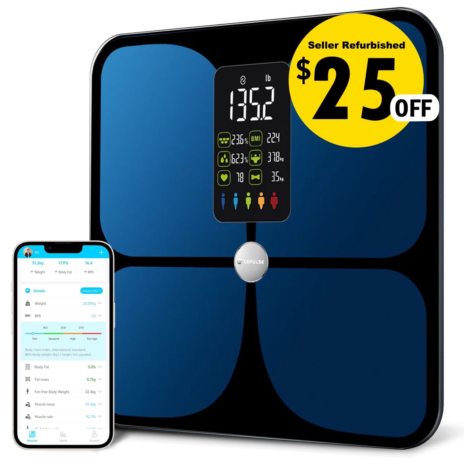 Digital Body Weight Bathroom Scale Body Fat Scale with Heart Rate, Cardiac index