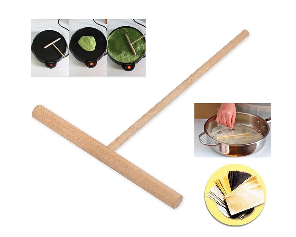 Crepe Spreader 2 Pieces 6.1 Inches x 4.7 Inches Natural Wooden T-Shaped Tool ...