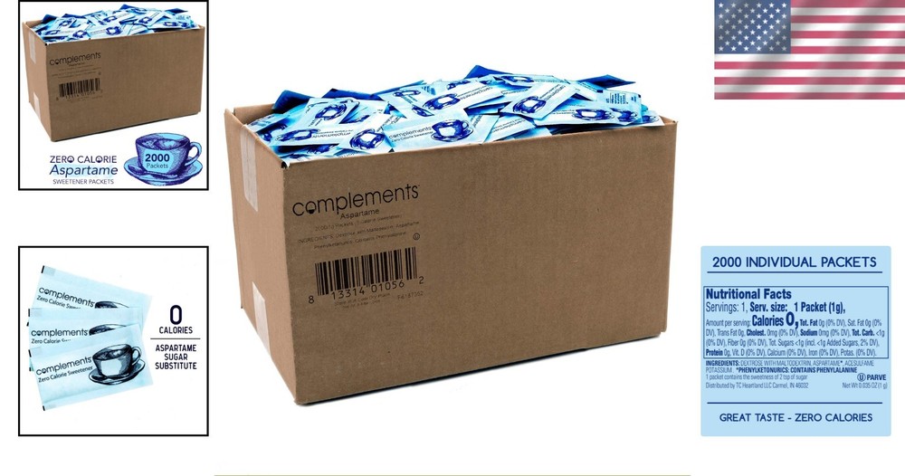 Blue Aspartame Sweetener Packets, 2000 Count